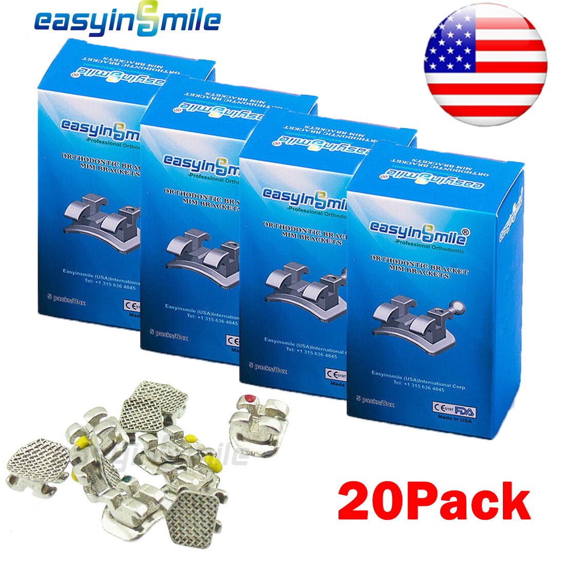 20 Pack Orthodontic Dental Brackets MINI Metal Braces MBT/ROTH 022 3/345 Hooks