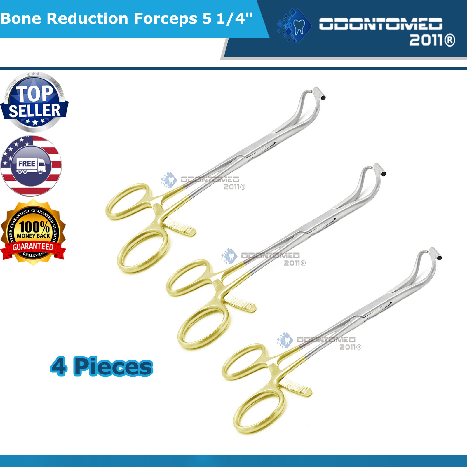 4 Bone Reduction Forceps 5 1/4″ W/guide 1.6mm Gold Plated Orthopedic Instruments