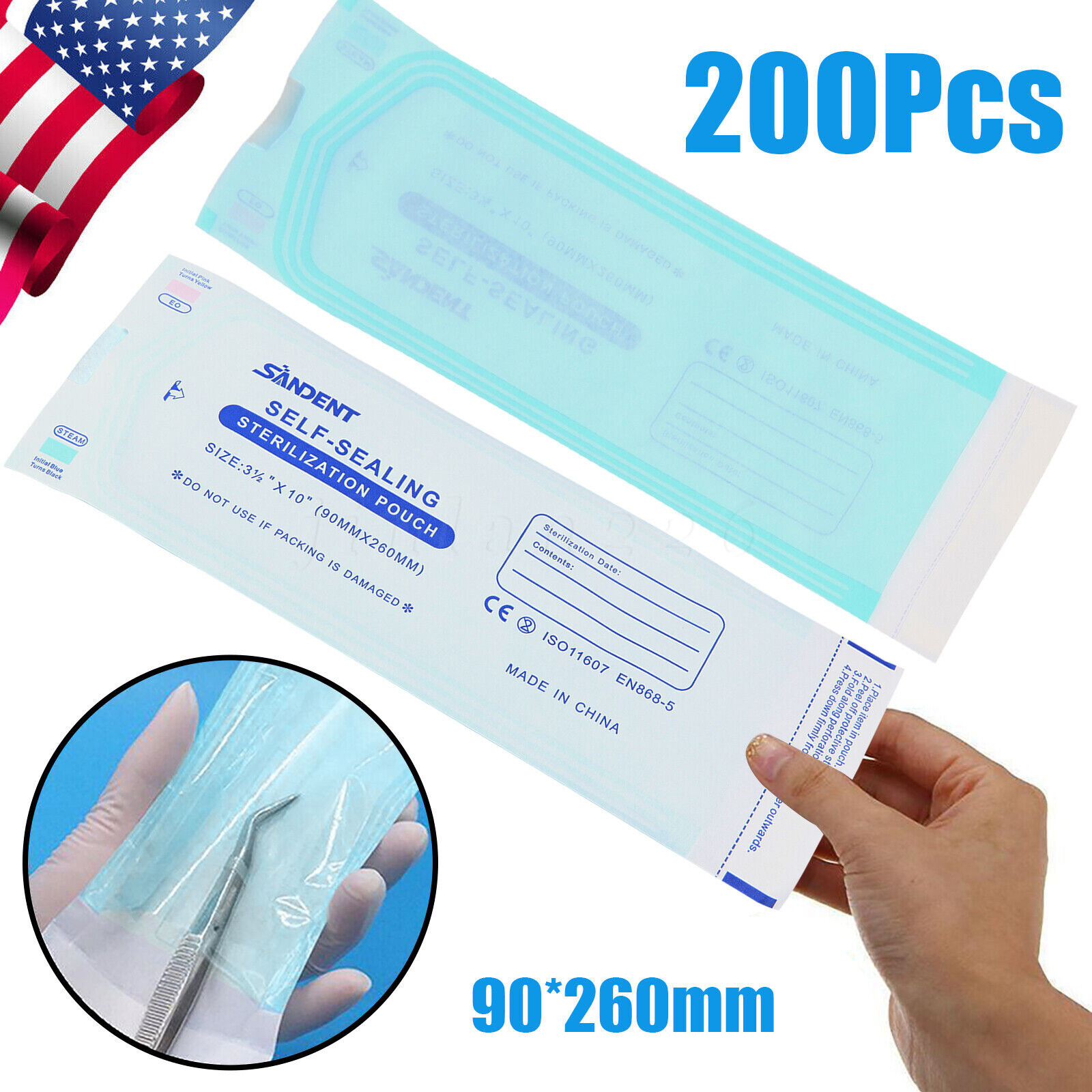 200-2000 3.5″ x 10″ Self-Sealing Sterilization Pouch Sterilizer Bag Autoclave