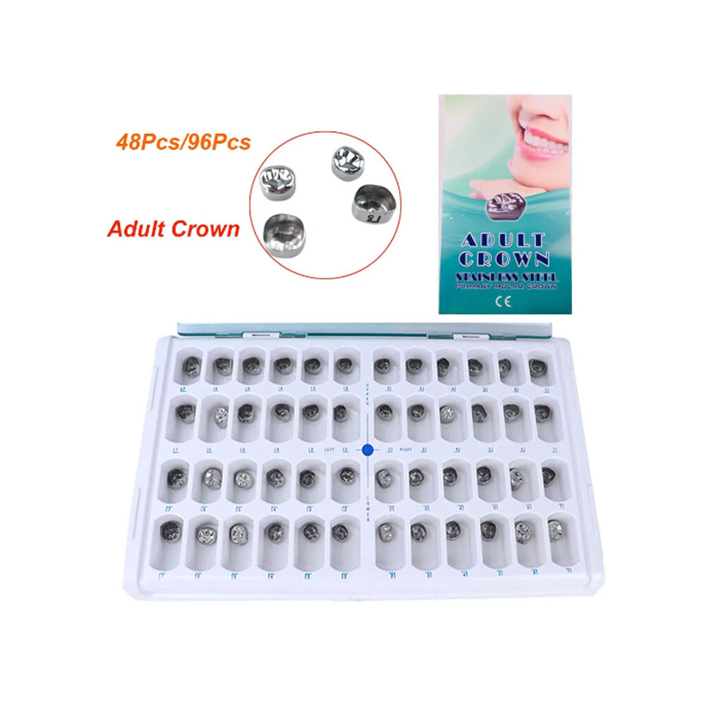 Dental Molar Crown teeth Kit Preformed Stainless Steel Kids/Adult Crowns 48/96Pc