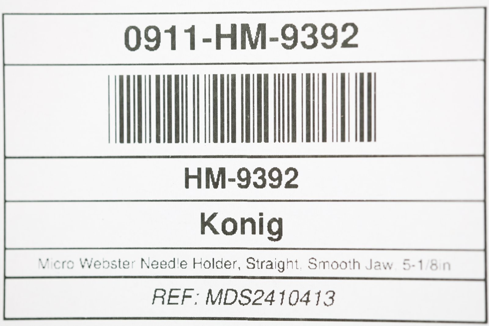 Konig MDS2410413 Micro Webster Needle Holder, Straight, Smooth Jaw, 5-1/8in