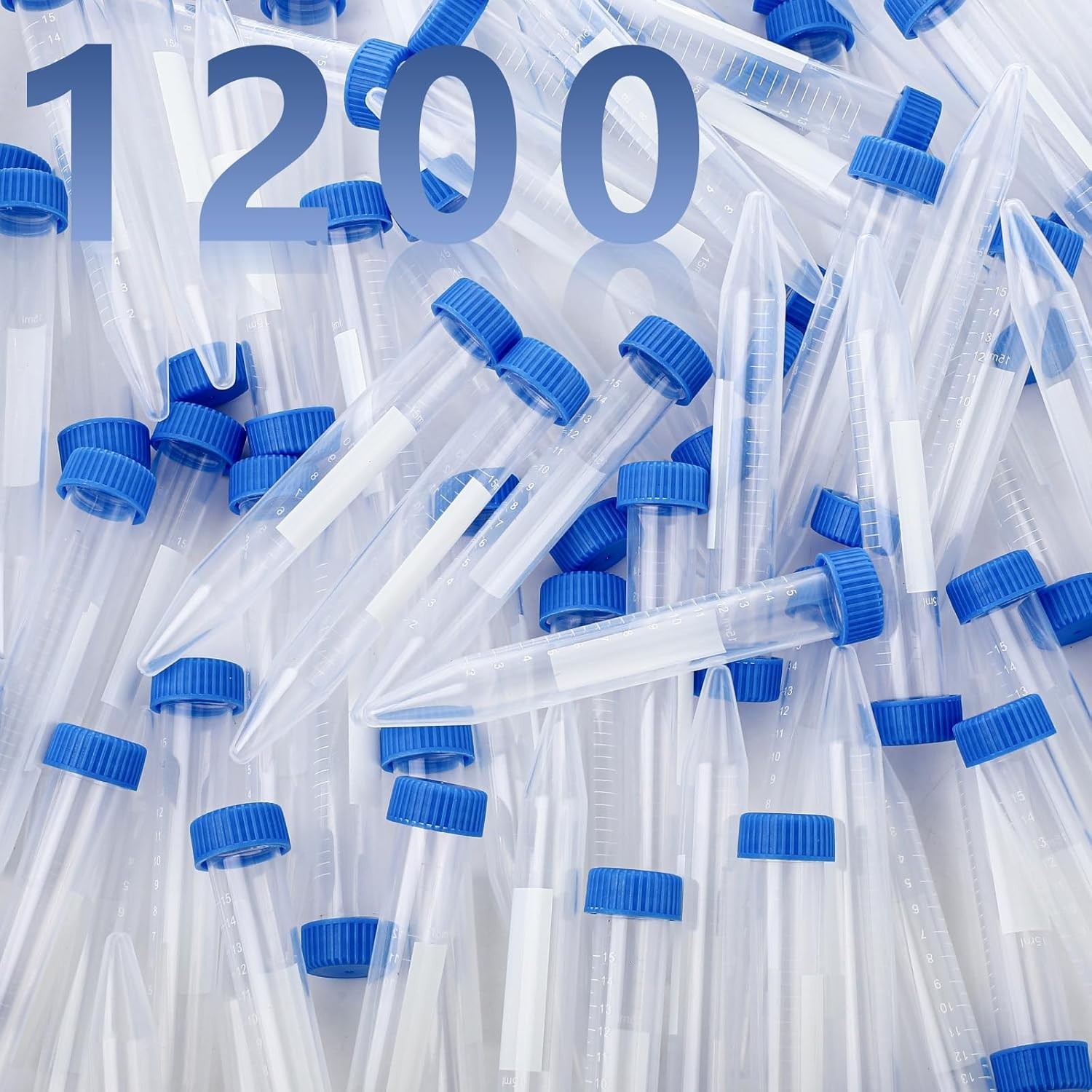 1200 Pcs 15ml Plastic Centrifuge Conical Test Tubes w/ Screw Caps Writing Labels