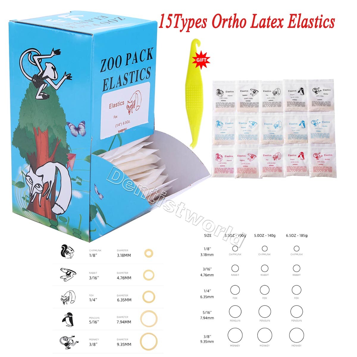 Dental Orthodontic Zoo Pack Elastics Latex Rubber Bands 5000pcs/box Force Pull
