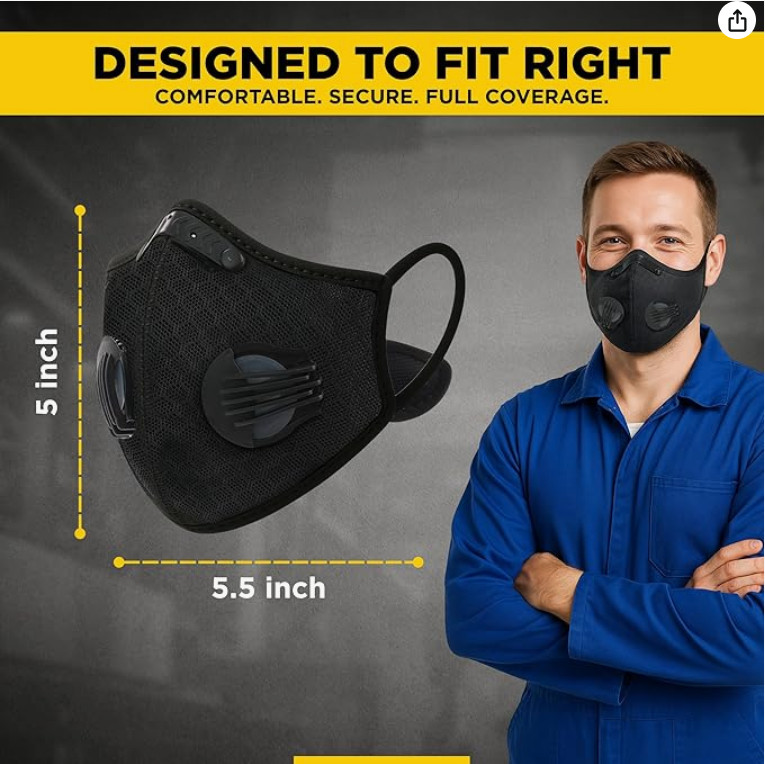 Reusable Cycling Sports Face Mask Breathing Valves With Active Carbon Filter US