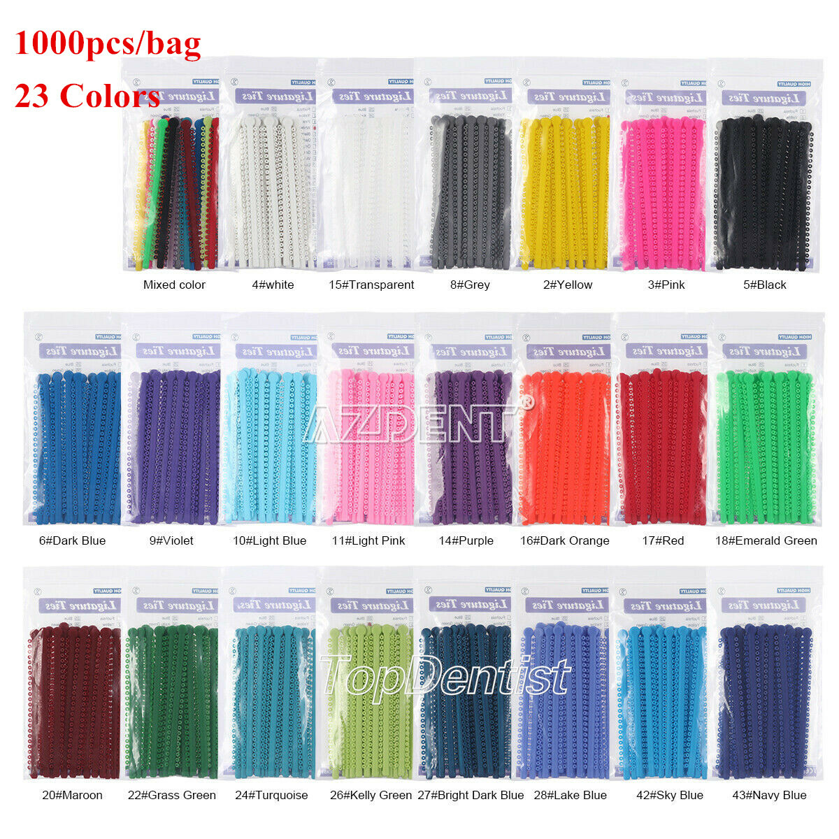 1000Pcs Dental Ortho Elastic Ligature Ties Rubber Bands 23Colours for Brackets