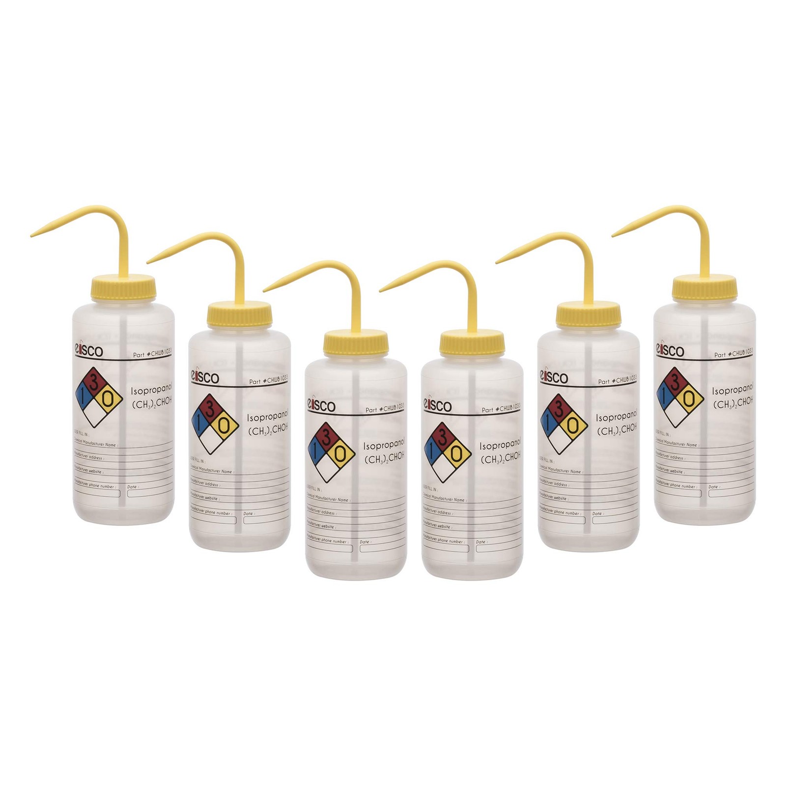6PK Wash Bottle for Isopropanol, 1000ml – Labeled with Color Coded Chemical &…