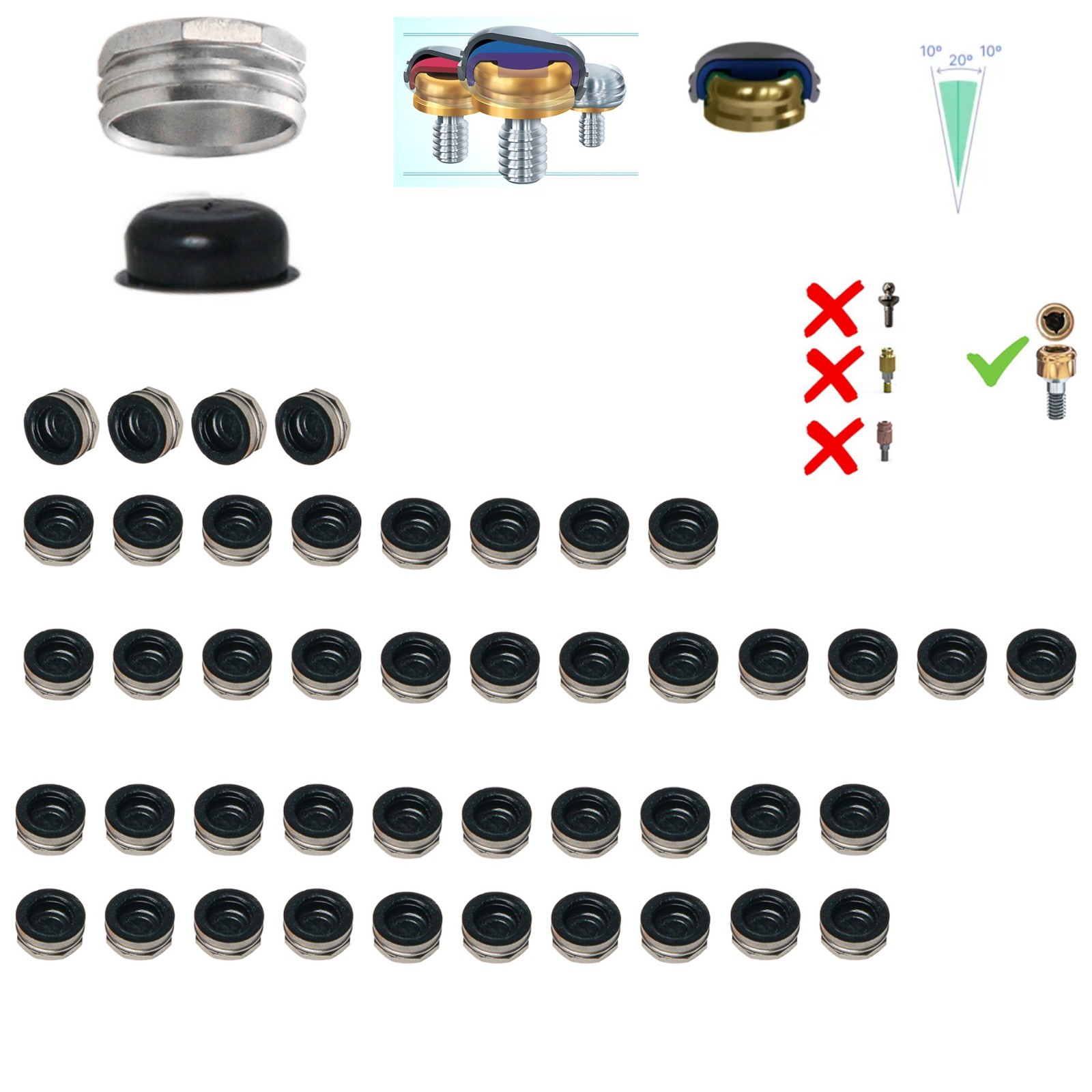 US Overdenture Locator Abutment Removable Male Cap Inserts Standard/Extended Set