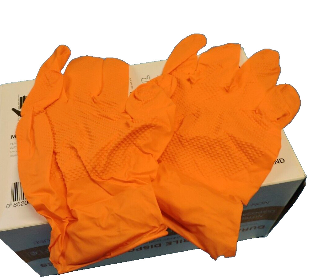 Durable Orange Nitrile Disposable Gloves, 8 Mil, Box of 100 Large