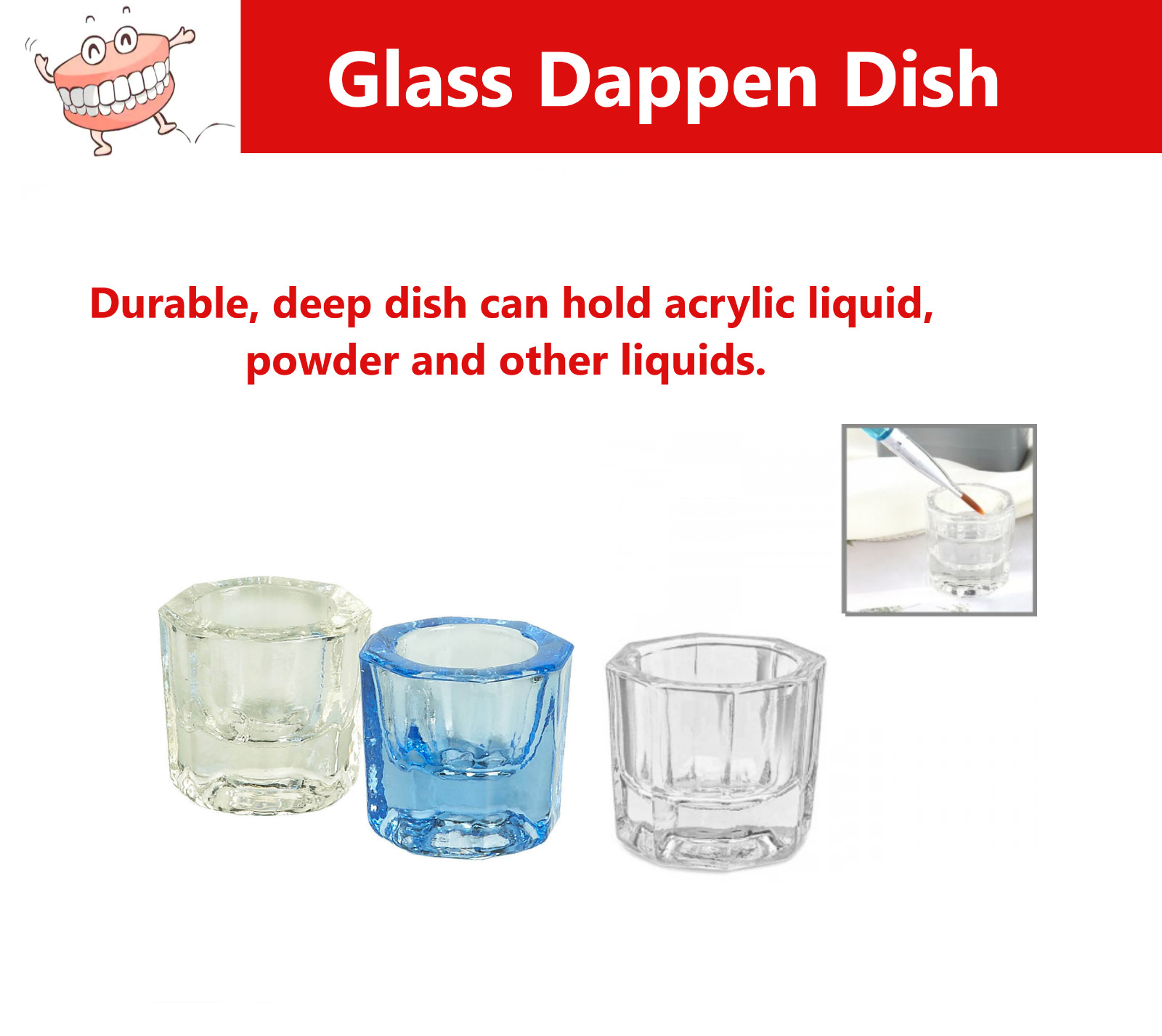 Dental Glass Dappen Dish Can hold acrylic liquid, powder and other liquids, 1/2