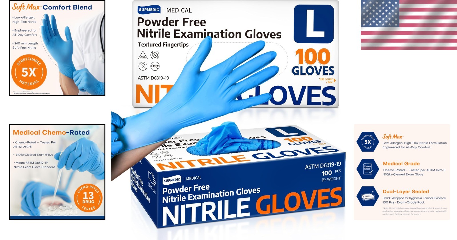 Ambidextrous Soft Max Nitrile Exam Gloves, Blue – 100 Count for Allergen Safety