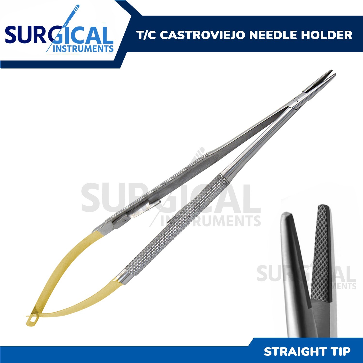 T/C Castroviejo Micro Needle Holder 5.5″ Straight W/ Tungsten Carbide German Gr