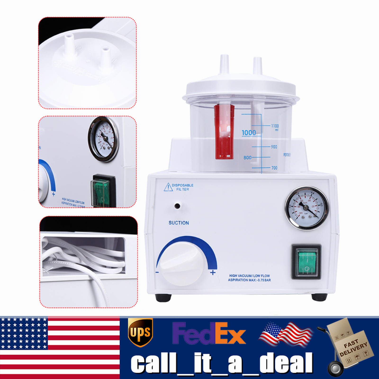 Portable Dental Phlegm Suction Unit Emergency Medical Vacuum Aspirator Machine