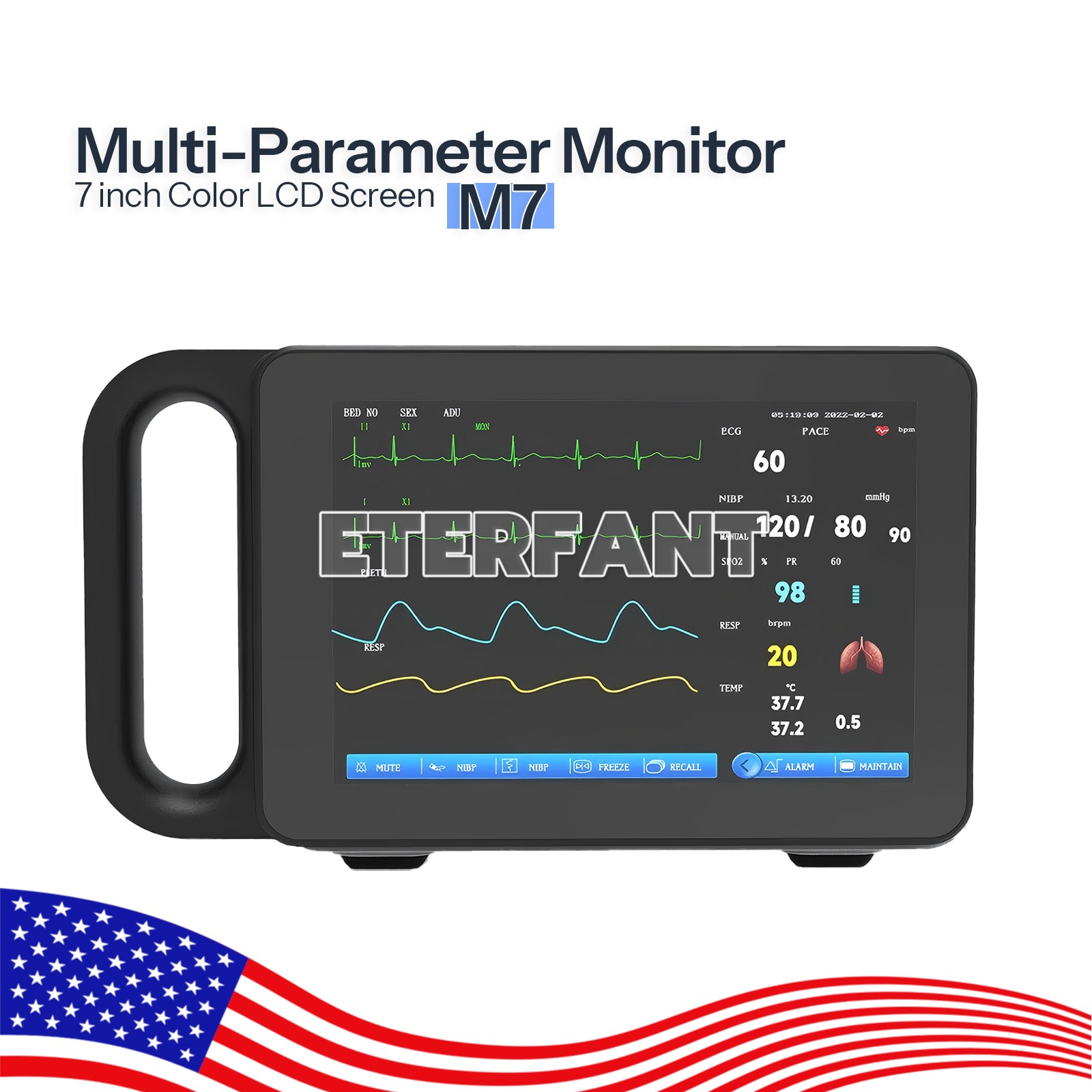 ETERFANT 5 inch/7 inch Touch Screen Patient Monitor ECG/RESP/TEMP/NIBP/SPO2/PR