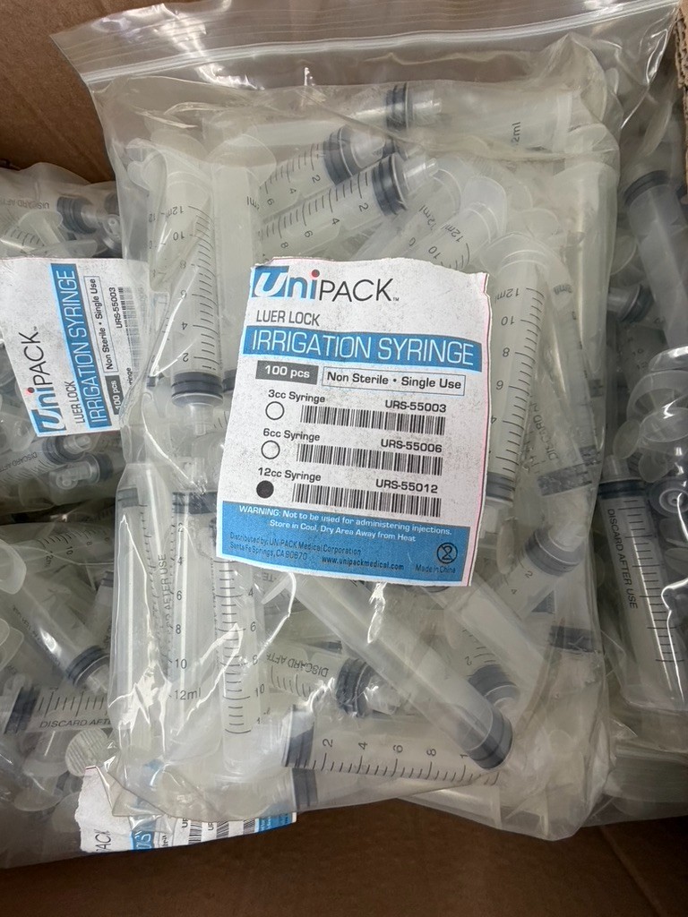 Unipack Medical Luer Lock Irrigation syringes – 12CC Syringes 100OCS/BAG
