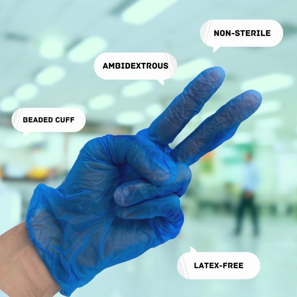 Blue Vinyl Gloves, Powder Free, Non-Latex 5 Mil Large – 1000 Pieces