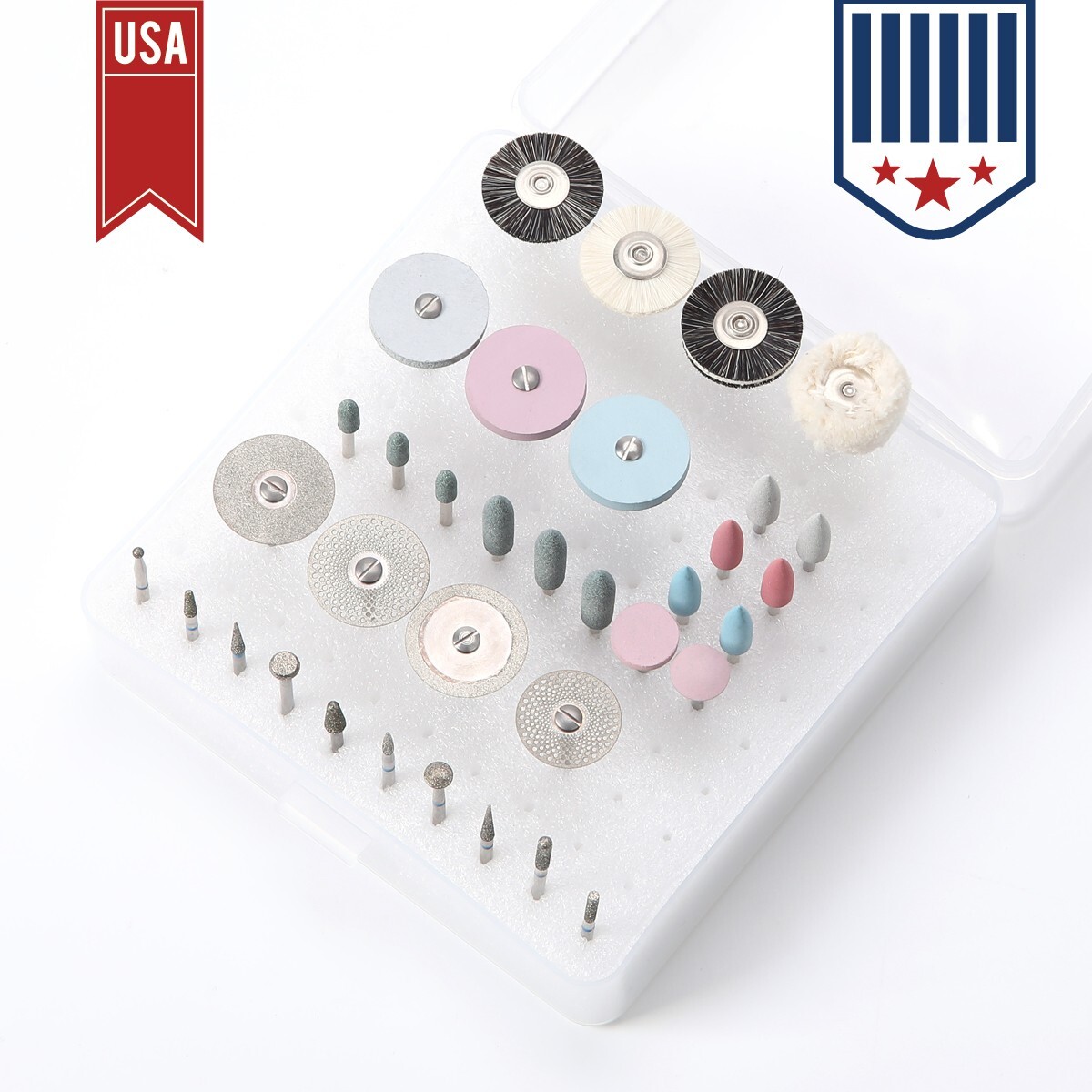 35Pcs Dental Lab Polishing HP RA Kit Diamond Burs Brush For Low Speed Handpiece