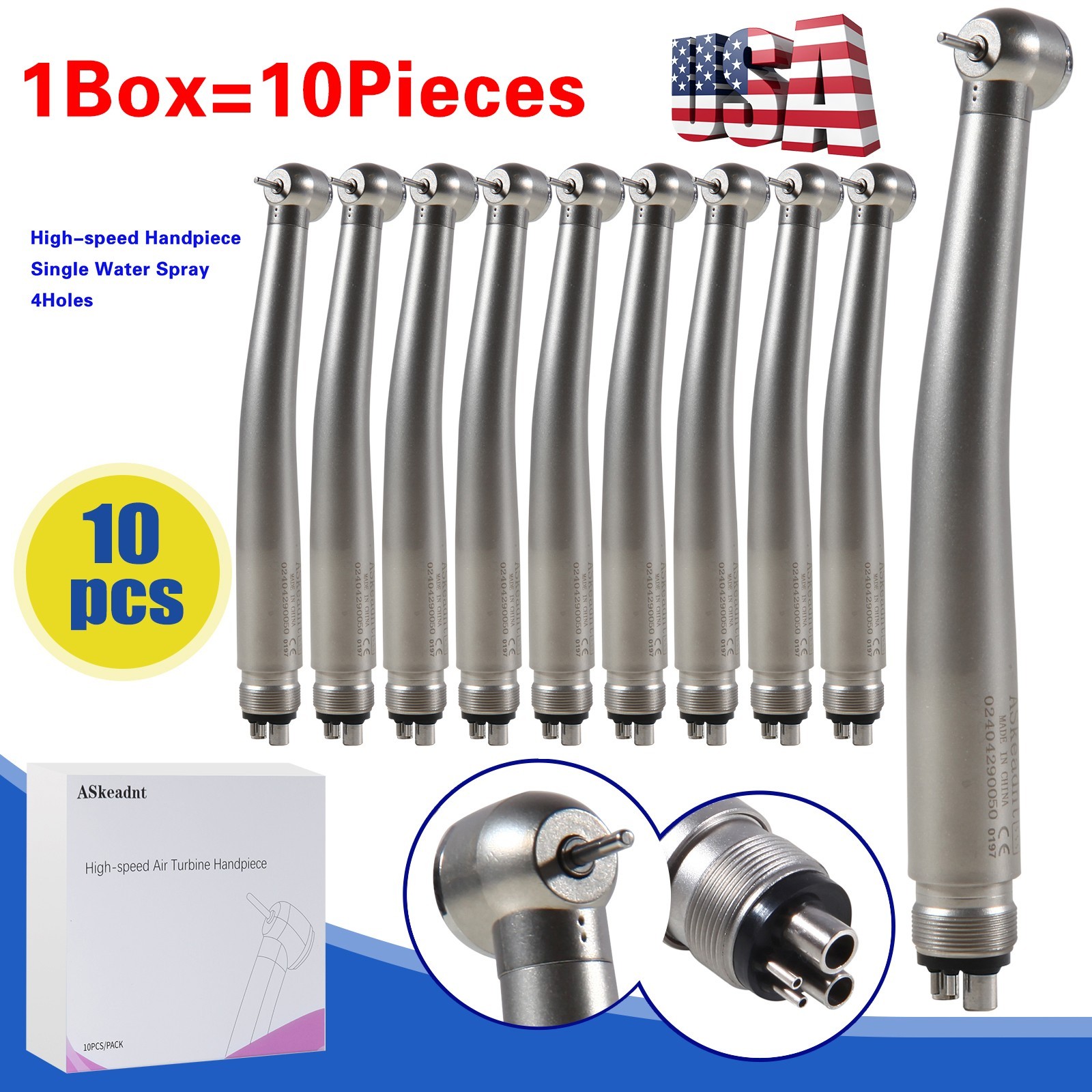 10* BURR Dental Fast High Speed Handpiece Push Turbine 4 Holes Fit NSK Pana Max