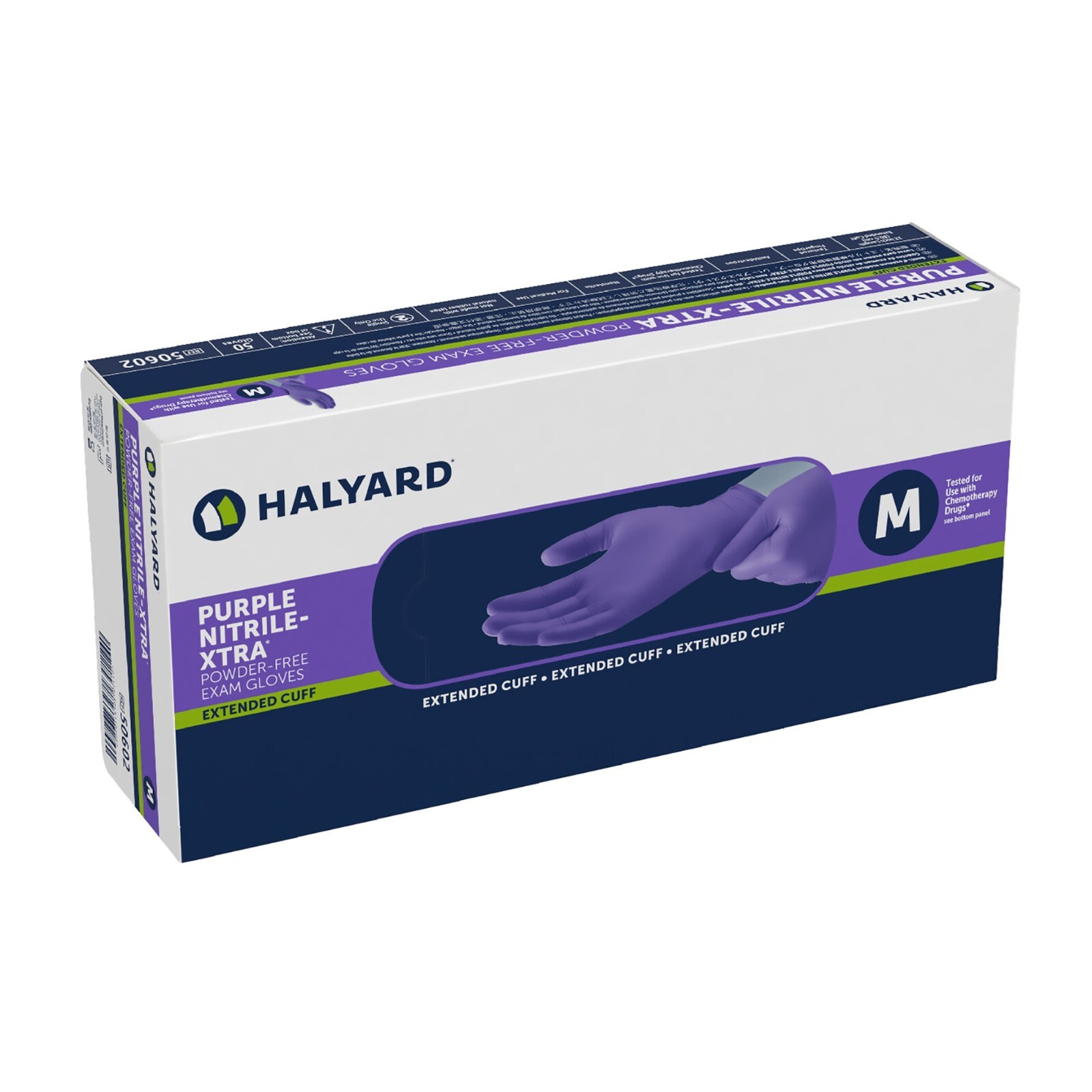 *100-Gloves* Halyard Purple Nitrile-XTRA PF Exam Extended Cuff 12″ Medium 50602