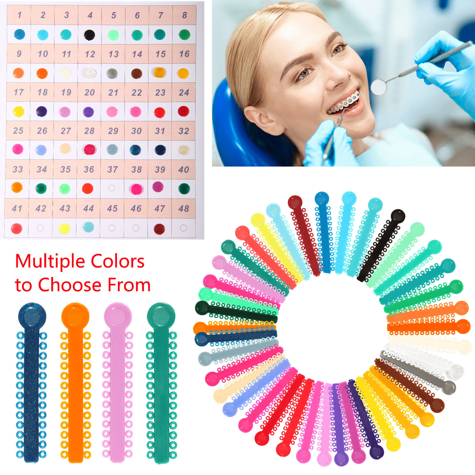 Dental Orthodontic Ligature Ties Elastic Rubber Bands Multi Colors 1040Pcs/Pack