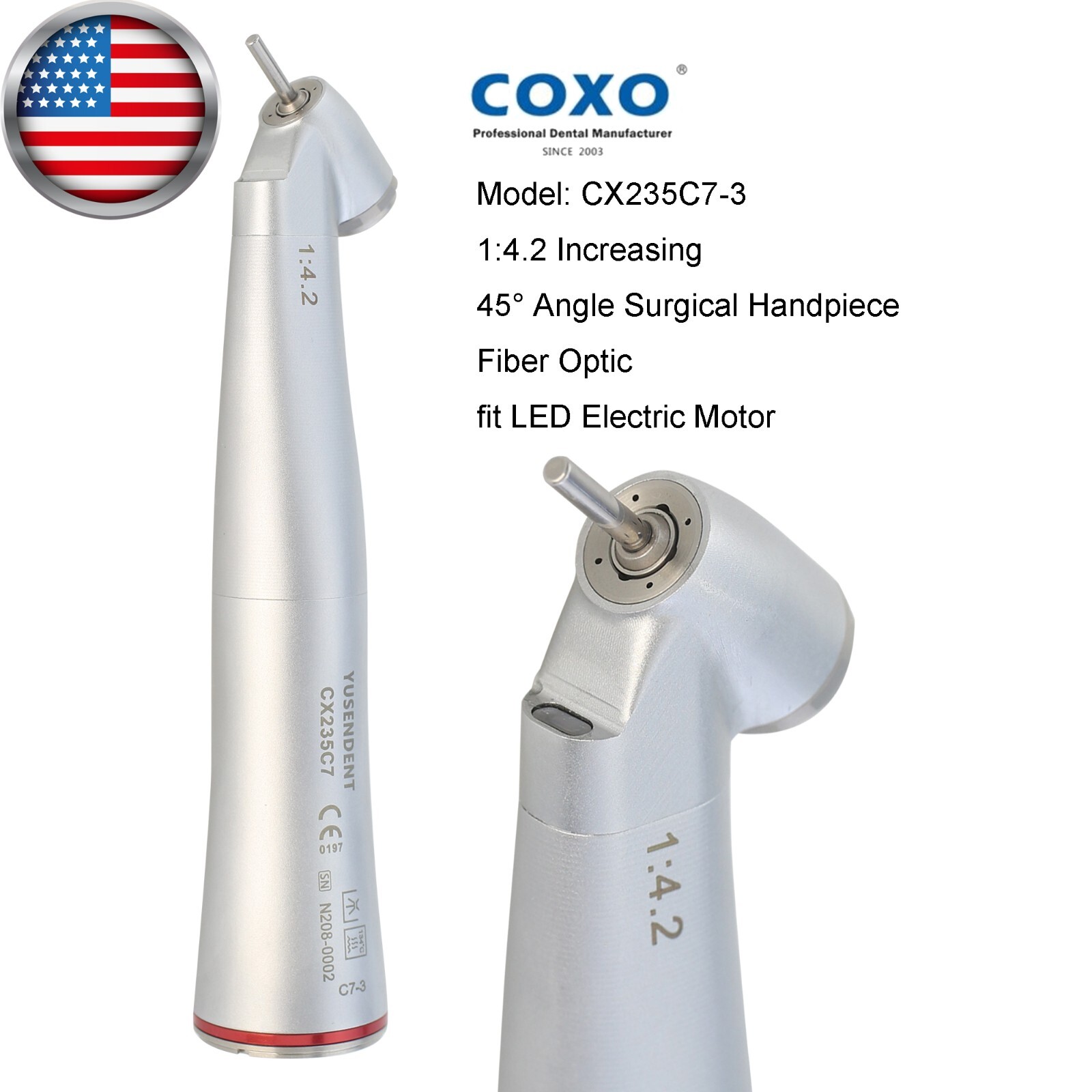 COXO Dental 1:5 Electric Handpiece High Speed Contra Angle Fiber Optic NSK Z45L