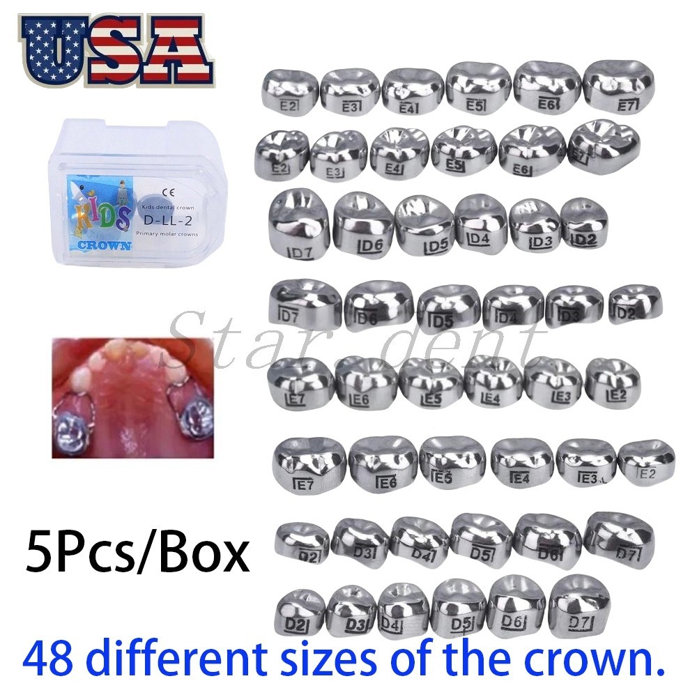 5pcs Dental Pediatric Crown Kids stainless steel molar crowns preformed Primary