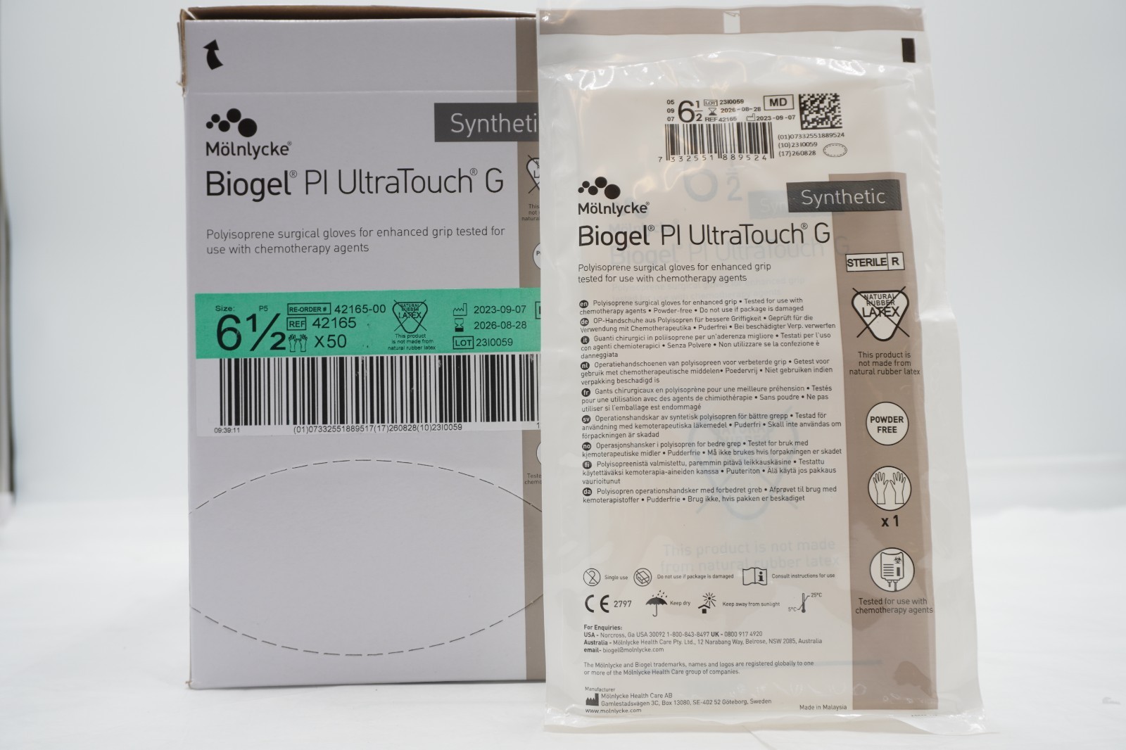 Molnlycke 42165 Biogel PI Ultratouch G Gloves Box/50 EXP 08/2026 Size 6 1/2