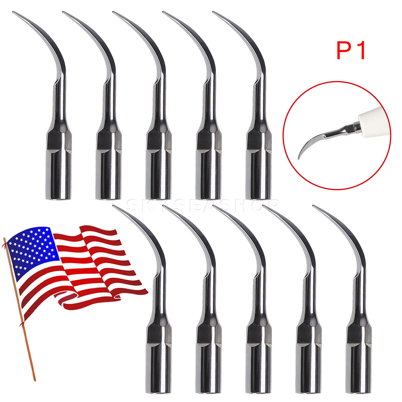 10*Dental Ultrasonic Scaler Perio Tips P1 Fit Woodpecker EMS/Cavitron Handpiece