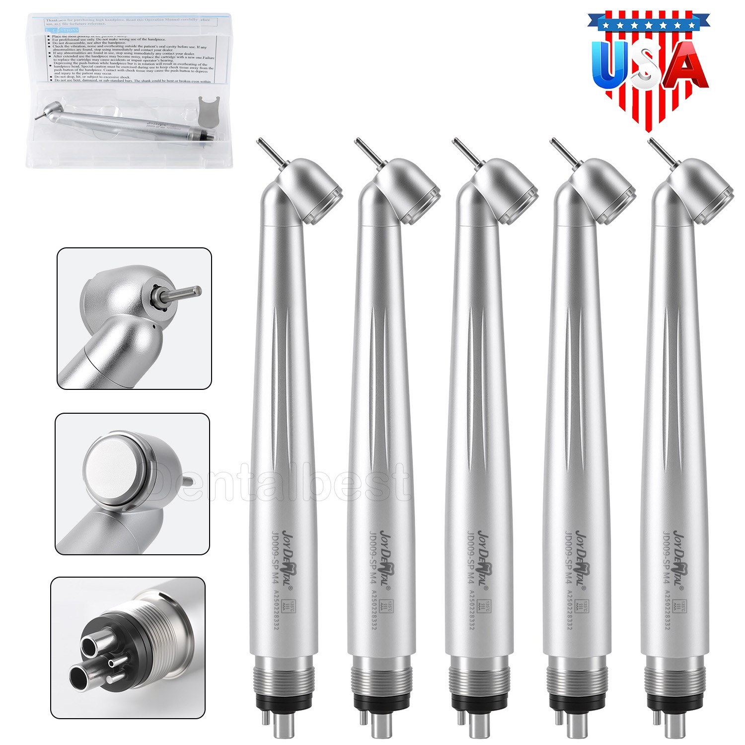 5 X Dental Handpiece 45 Degree Surgical High Speed Turbine Single Spray 4Hole