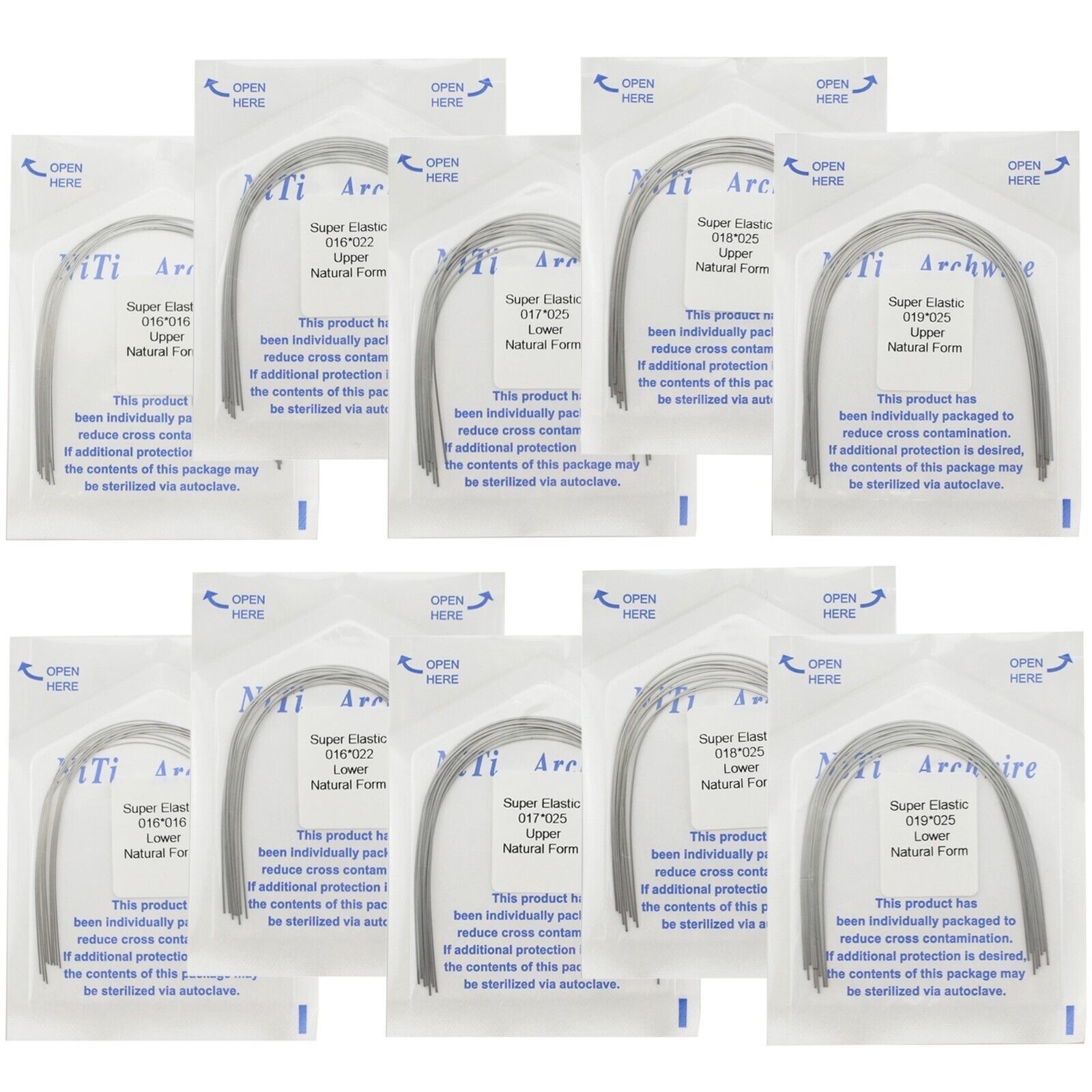 10Packs Dental NITI Ovoid/Natural/Square Form Rectangular Arch Wires Upper/Lower