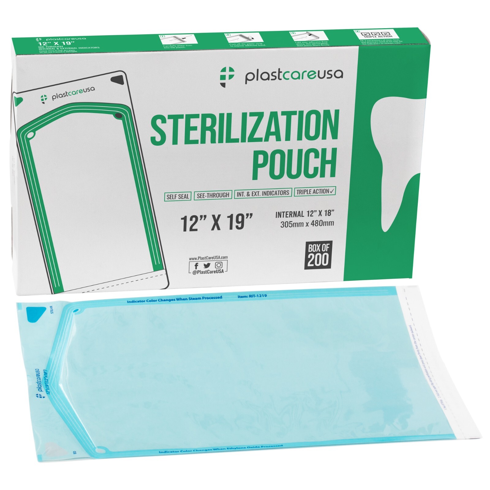 200 12″ x 19″ Large Self-Sealing Sterilization Pouches Sterilizer Bag Autoclave
