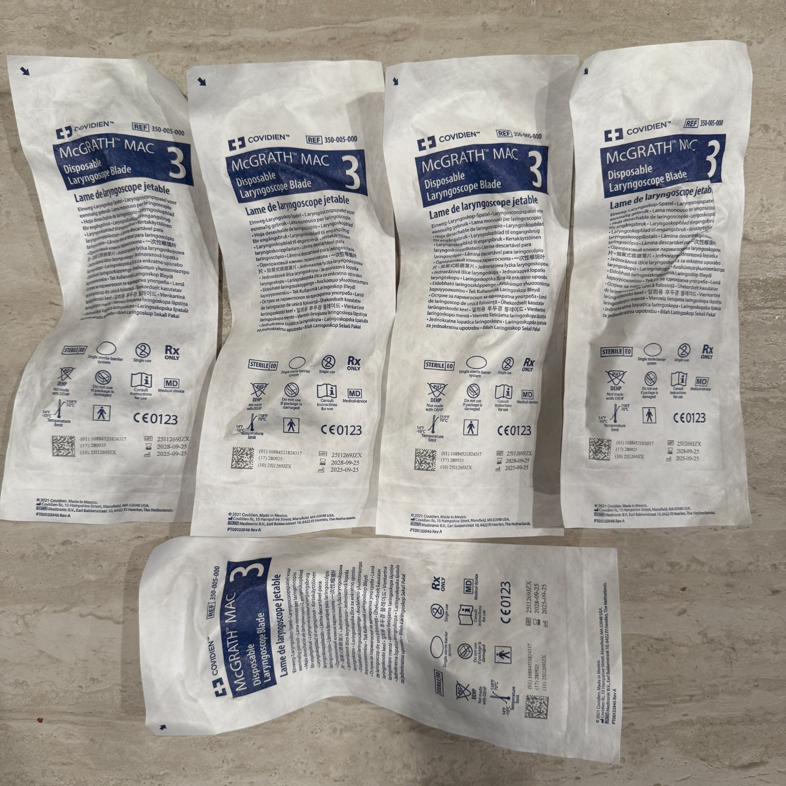 *Lot of 5* McGrath MAC #3 Disposable Laryngoscope Blade 350-005-000 (Exp 5/2028)