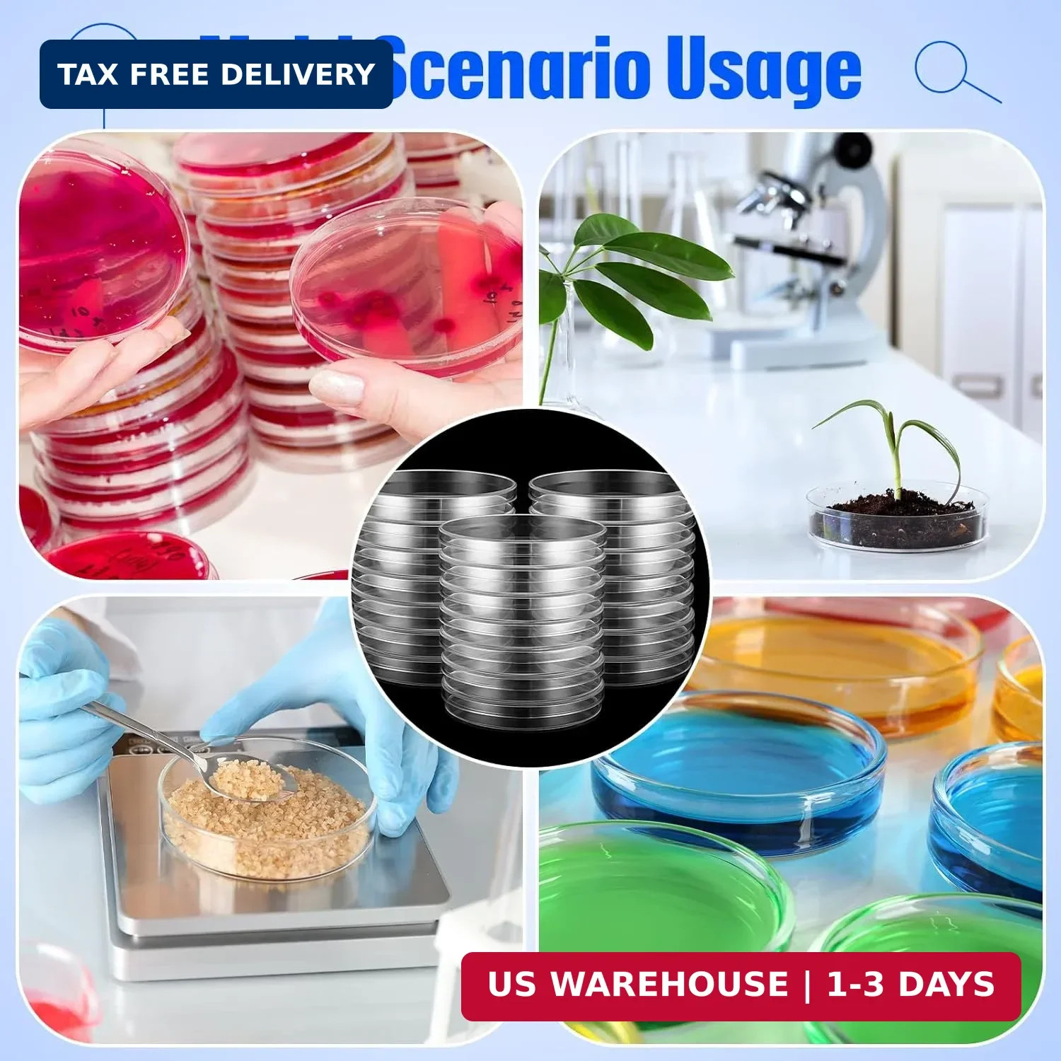 400 Pcs Sterile Plastic Petri Dishes with Lids 60mm Dia x 15mm Deep Clear