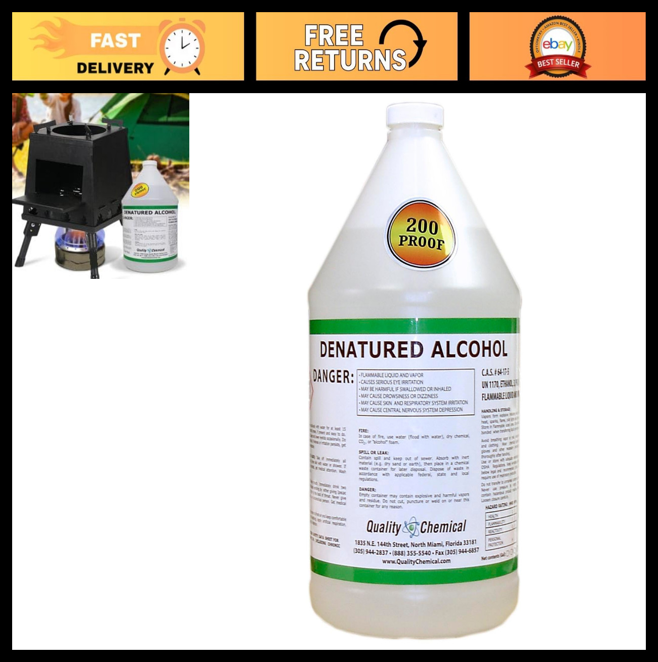 Denatured Alcohol 200-Proof Ethyl Alcohol – 1 Gallon (128 oz) for Cleaning & Dis