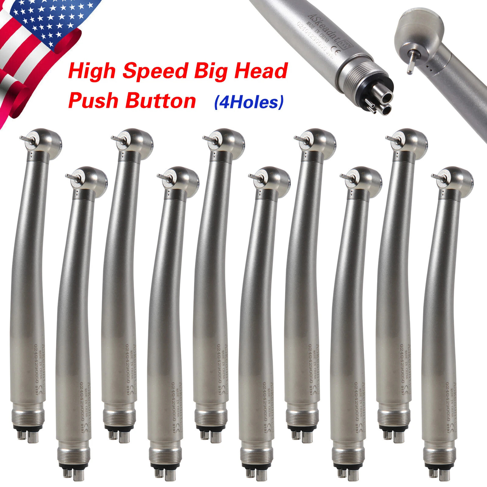 10PCS SEASKY NSK Style Dental High Speed Handpiece Push Button Type 4Hole Spray
