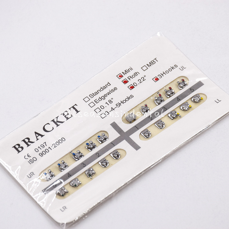 Dental Orthodontic Brackets Braces Metal Mini Roth 0.22”Slot 3 Hooks 1Set/20pcs