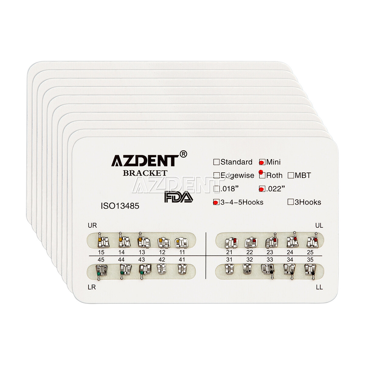 AZDENT Dental Brackets Braces Standard/Mini MBT/Roth Slot.022/.018 Hooks 3 4 5