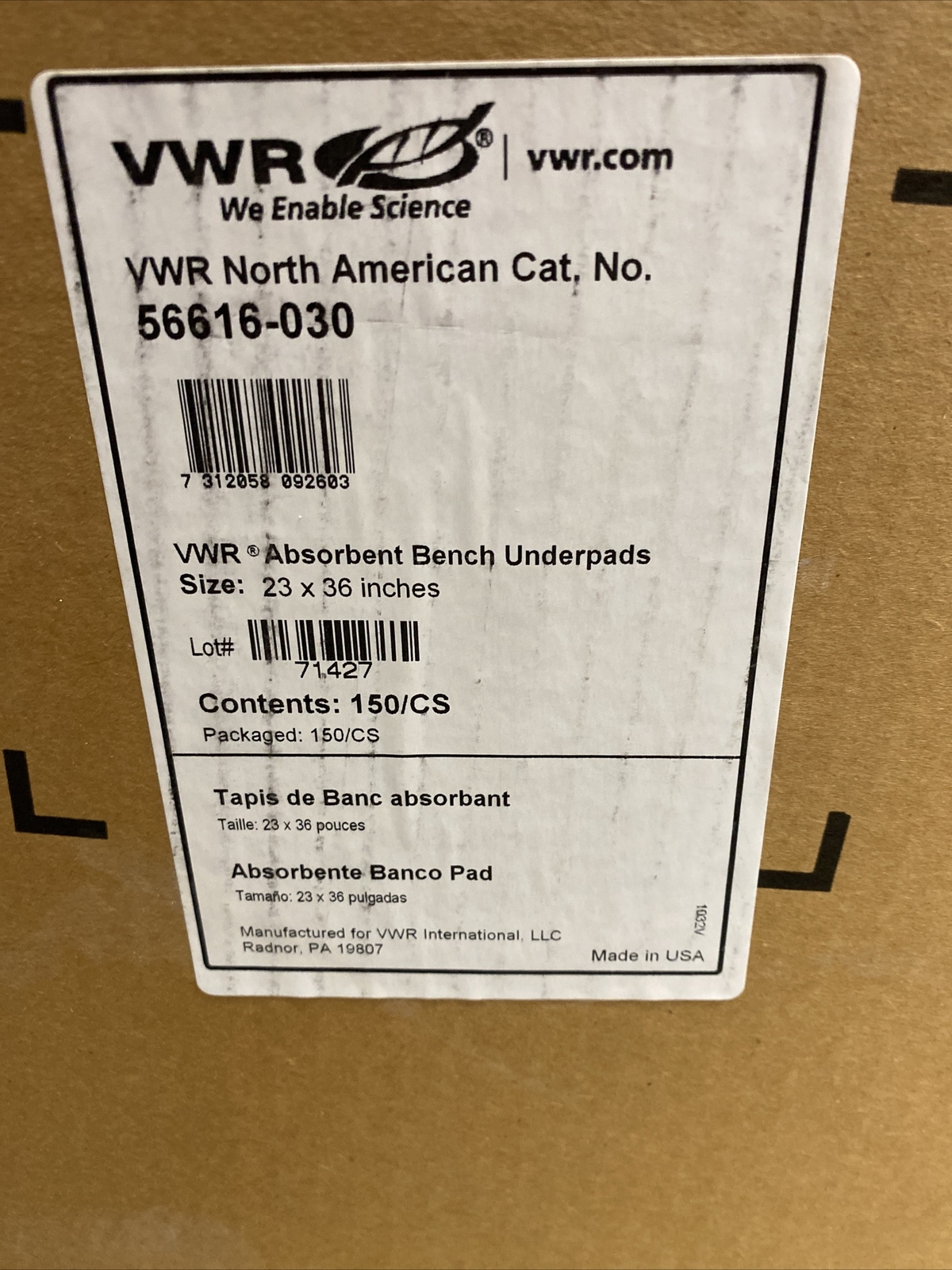 VWR Absorbent Pad with Waterproof Barrier 23 x 36 in. 150 Pads