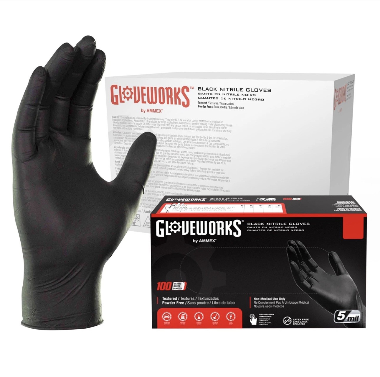 Gloveworks BLK Nitrile Gloves 5 Mil XXL 1 case, 10 boxes of 100, 1000 count