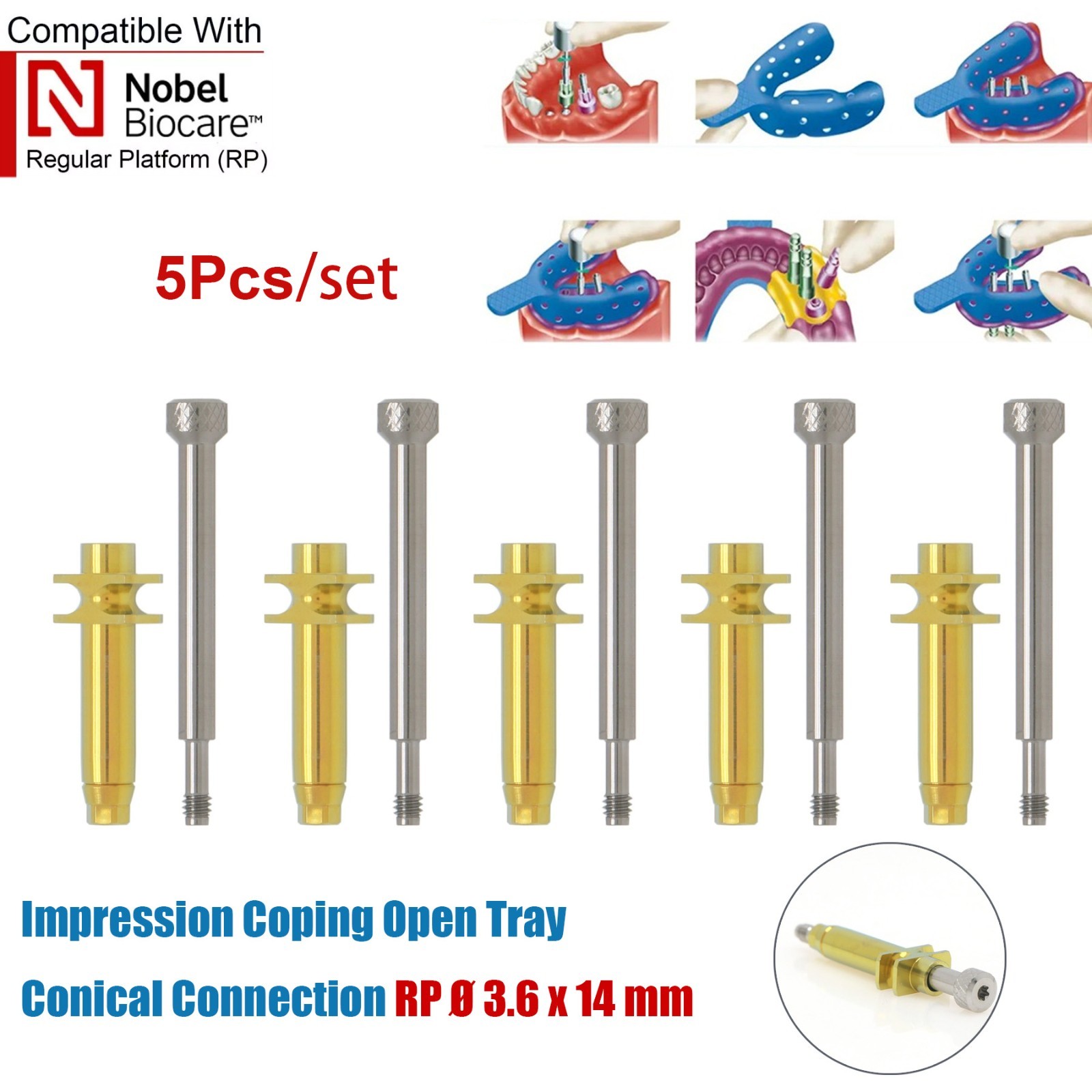 US 5Pcs Nobel Scan Body Analog Open Closed Tray Impression Transfer Conical Hex