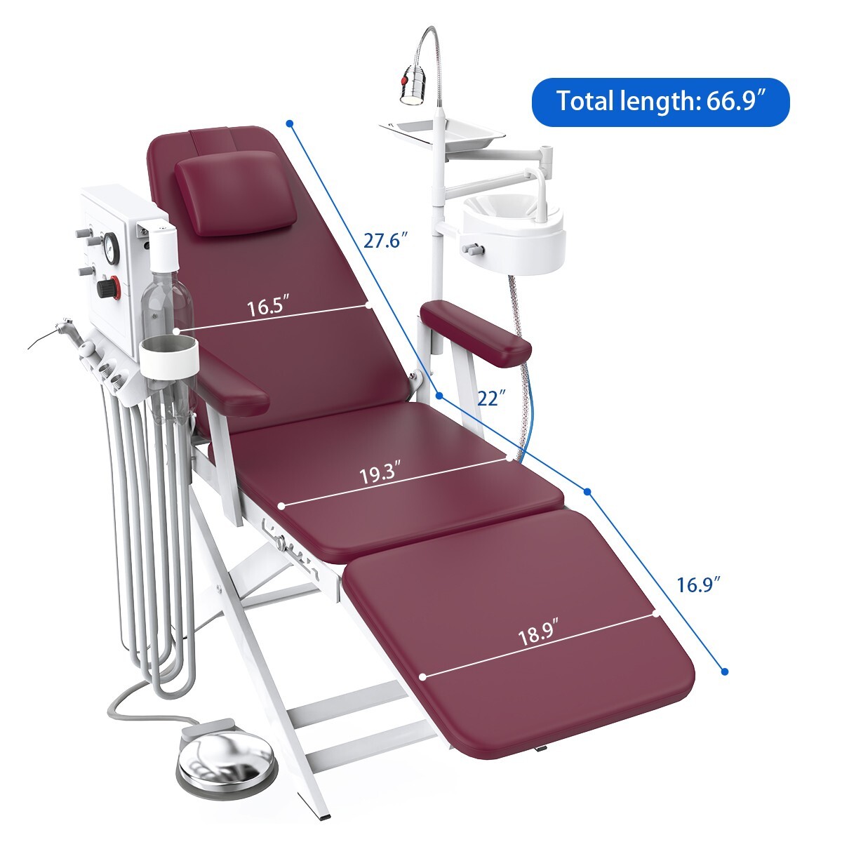 Silla portátil Dental+cubo de saliva+ turbine LED Light unidad dental portatil