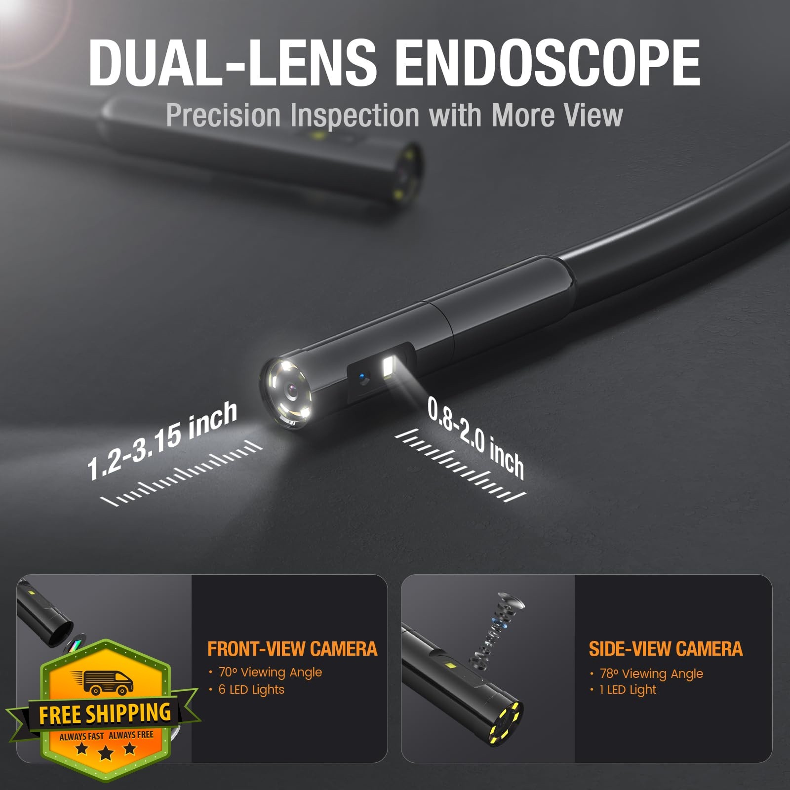 Teslong 3.3FT endoscope camera, dual lens