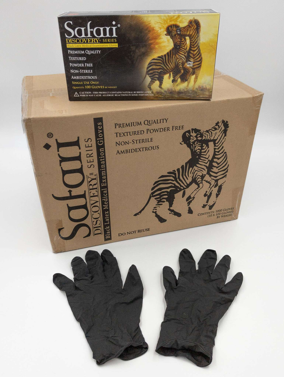 Black Latex Exam Gloves, 4-5 mil thickness, Safari® (SFR-87320)
