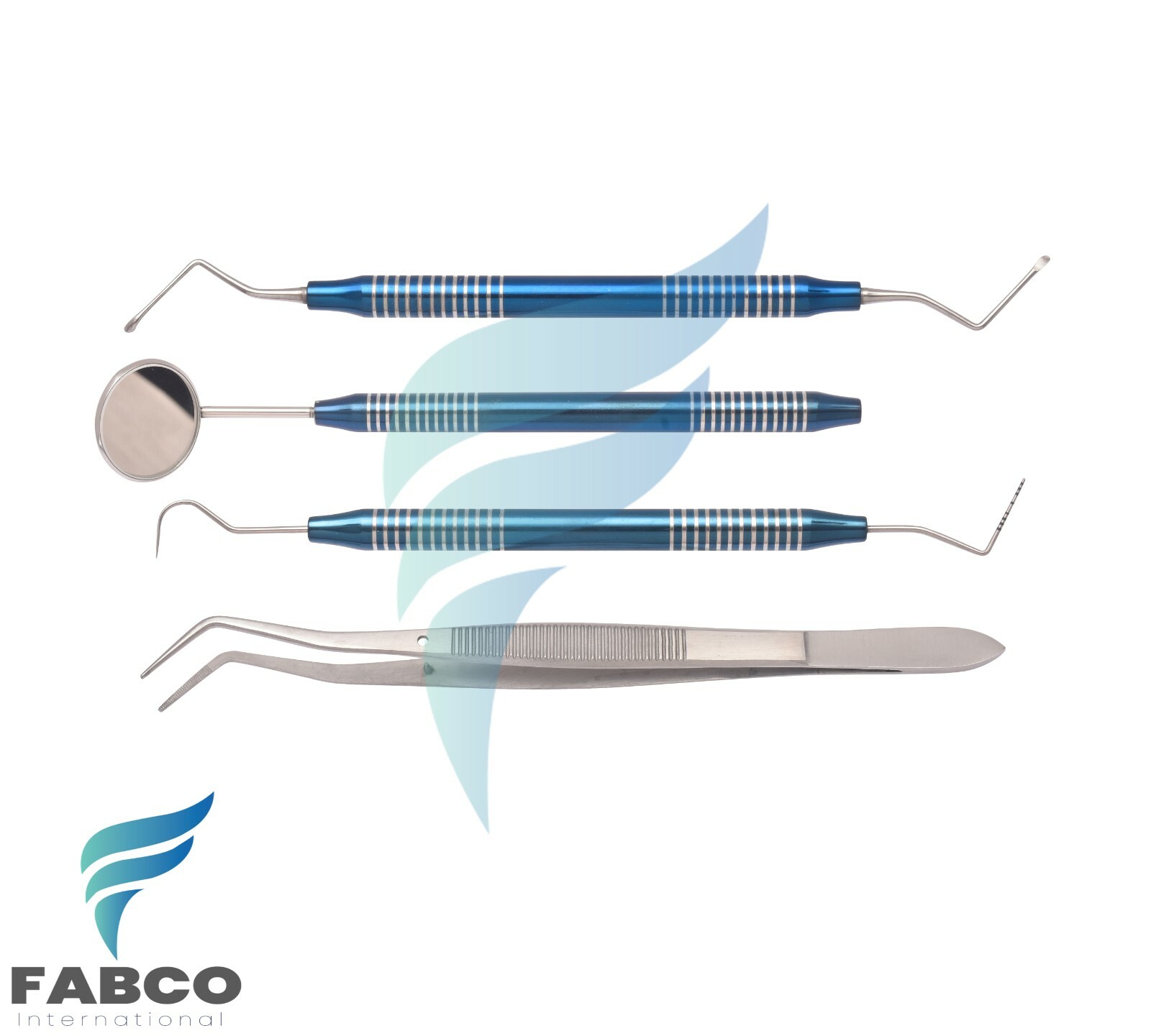 Basic Dental Set Mirror Explorer College Plier Lucas Set of 4 Instruments Blue