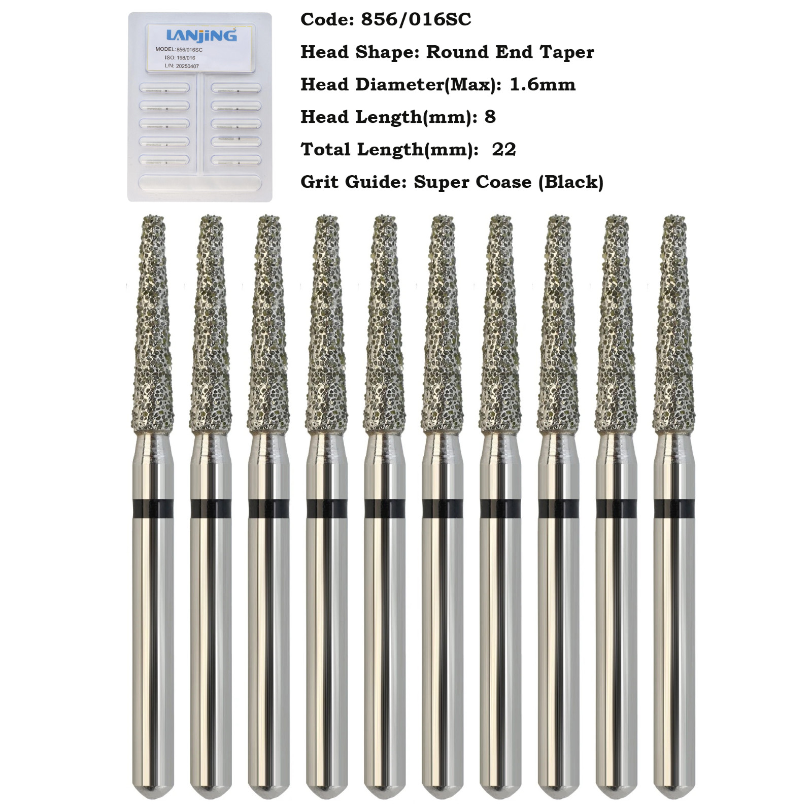 Dental Diamond Burs FG Round End Taper 856 850 Super Coarse Fine High Speed Burr