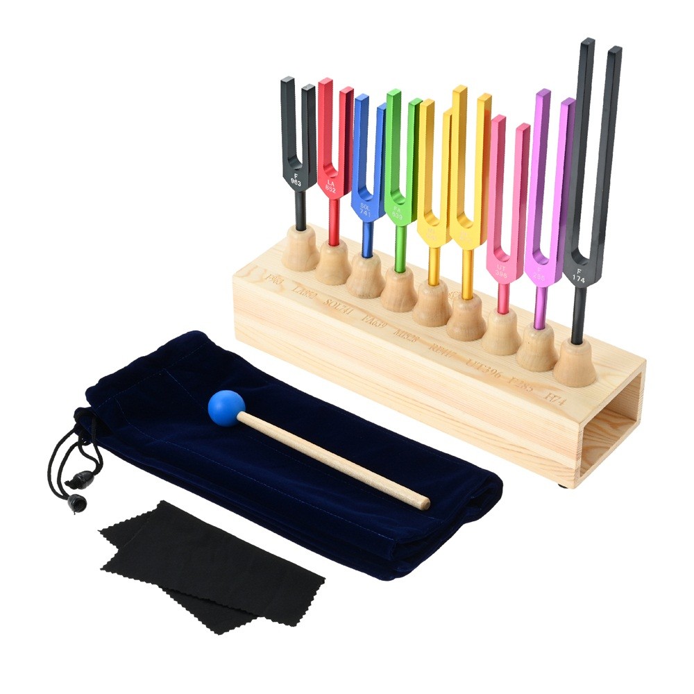 9 Solfeggio Tuning Fork Set Multicolor Aluminum Alloy for Healing Sound Therapy
