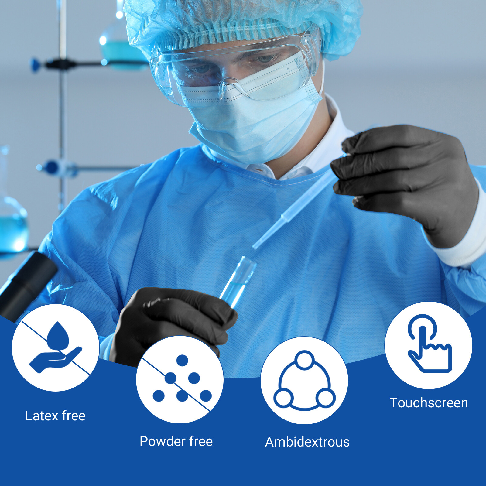 1200/CASE Black Nitrile Gloves Latex & Powder Free 3.5 Mil Medical Exam Grade