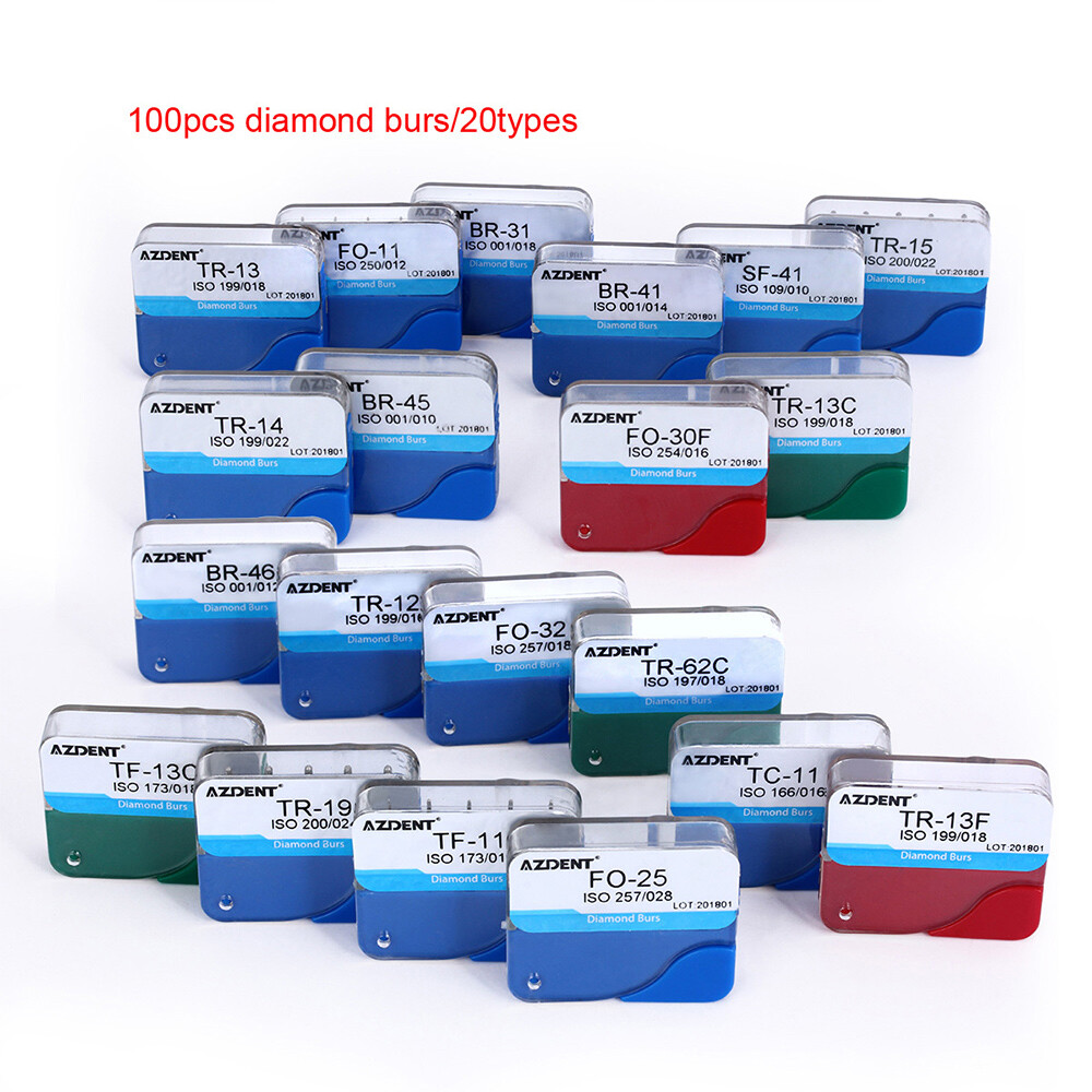 AZDENT Diamond Burs 200pcs Dental for High Speed Handpiece Medium FG 1.6MM
