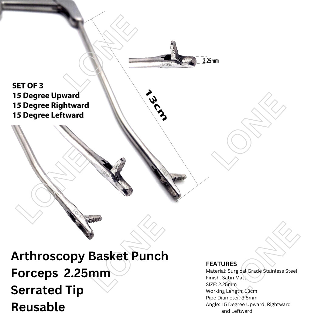 Arthroscopy Punch Forceps Bite 2.25mm Set of Three 15° Up Left Right Shovel Nose