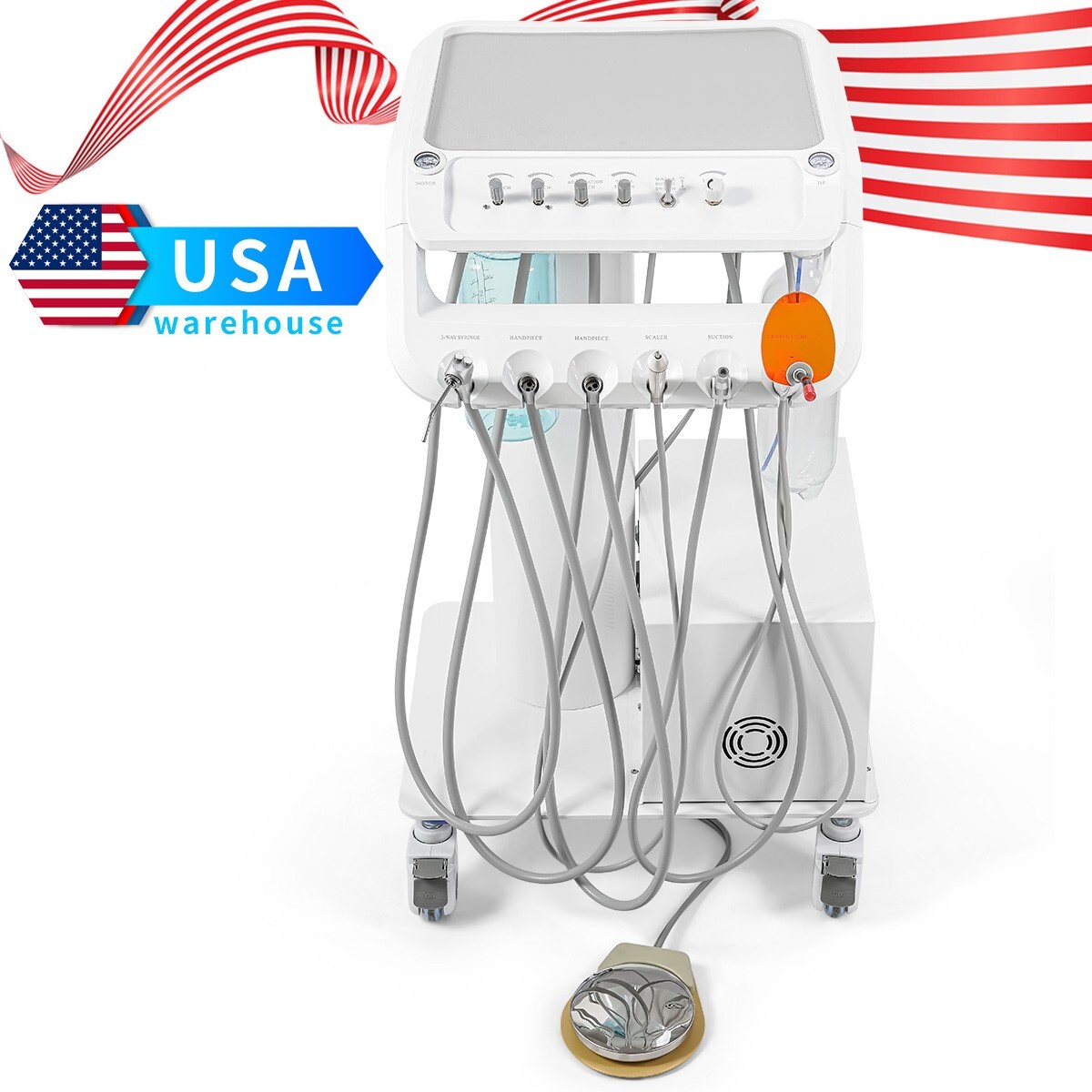 Portable Dental Delivery Unit with Air Compressor Rolling Trolley Treatment