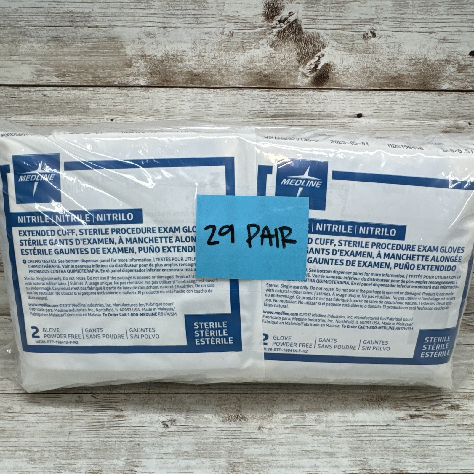 MEDLINE Nitrile Exam Gloves Extended Cuff *29 Pair* Sterile Size: LARGE